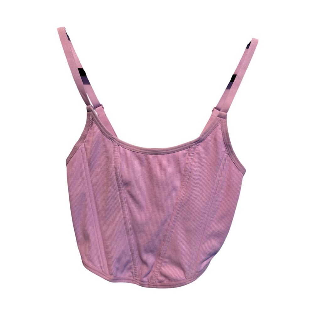 Colsie Pink Ribbed Corset Crop Top Size L Adjustable Straps Bustier Cami Tank